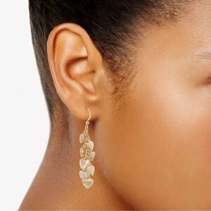 Valentine Heart Holiday Lane Gold-Tone Pave Shaky Heart Linear Drop Earrings NWT